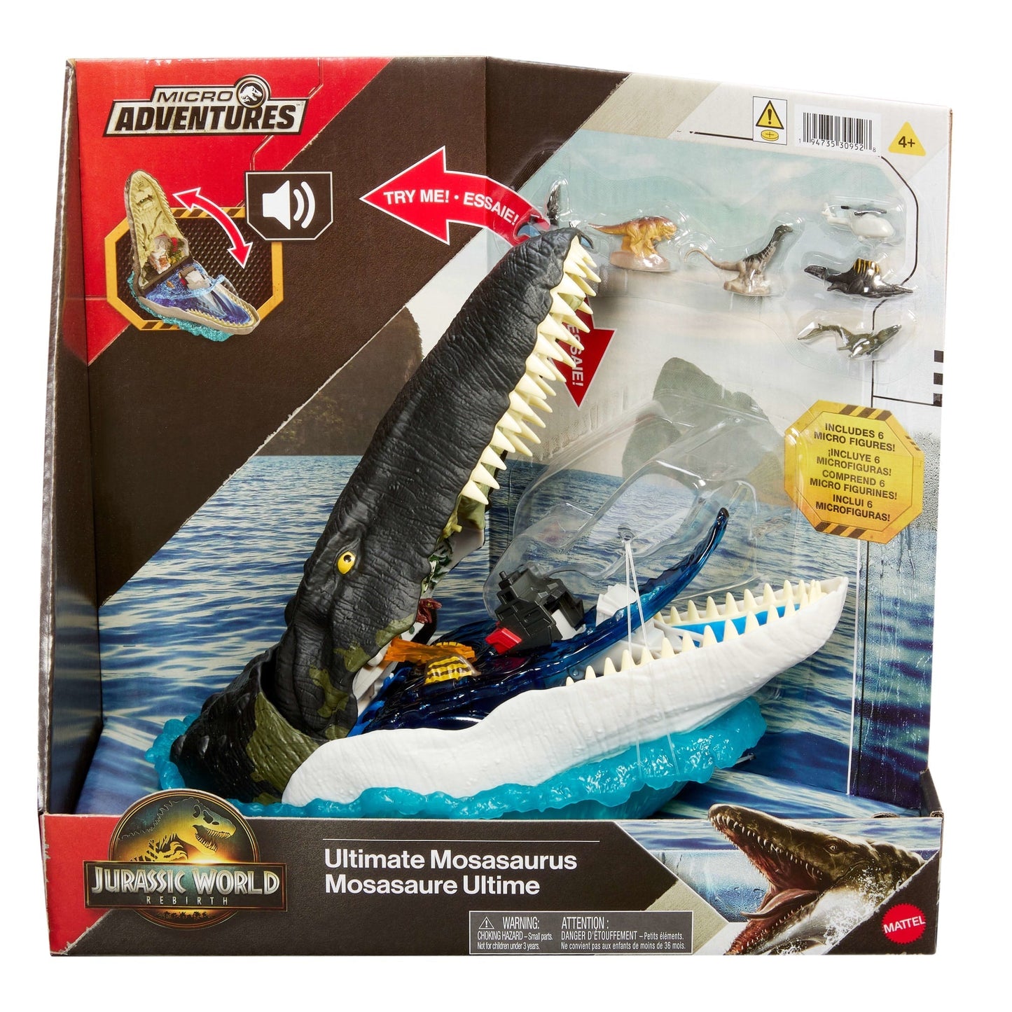 Coffret de Jeu Mosasaure Jurassicworld: Renaissance de Luxe, 7Fonctions et Effets Sonores Interactifs, 6Micro Figurines