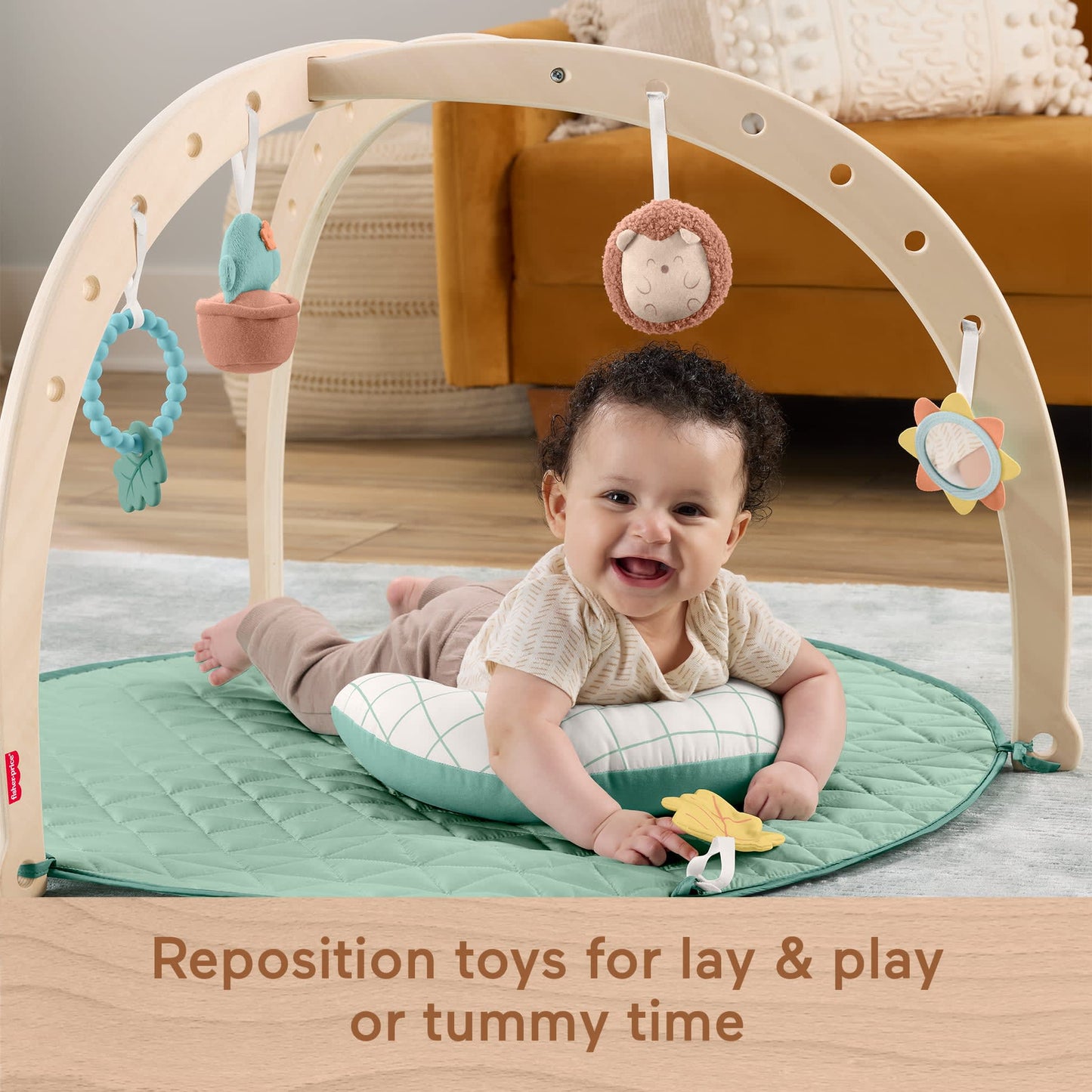 Fisher-Price Wooden Lay And Play Deluxe Activity Gym Baby Playmat With Developmental Toys