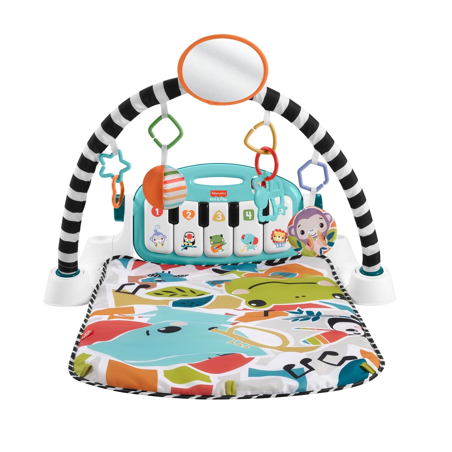Fisher-Price Glow And Grow Kick & Play Piano Gym Baby Playmat With Musical Learning Toy, Blue - French Version
