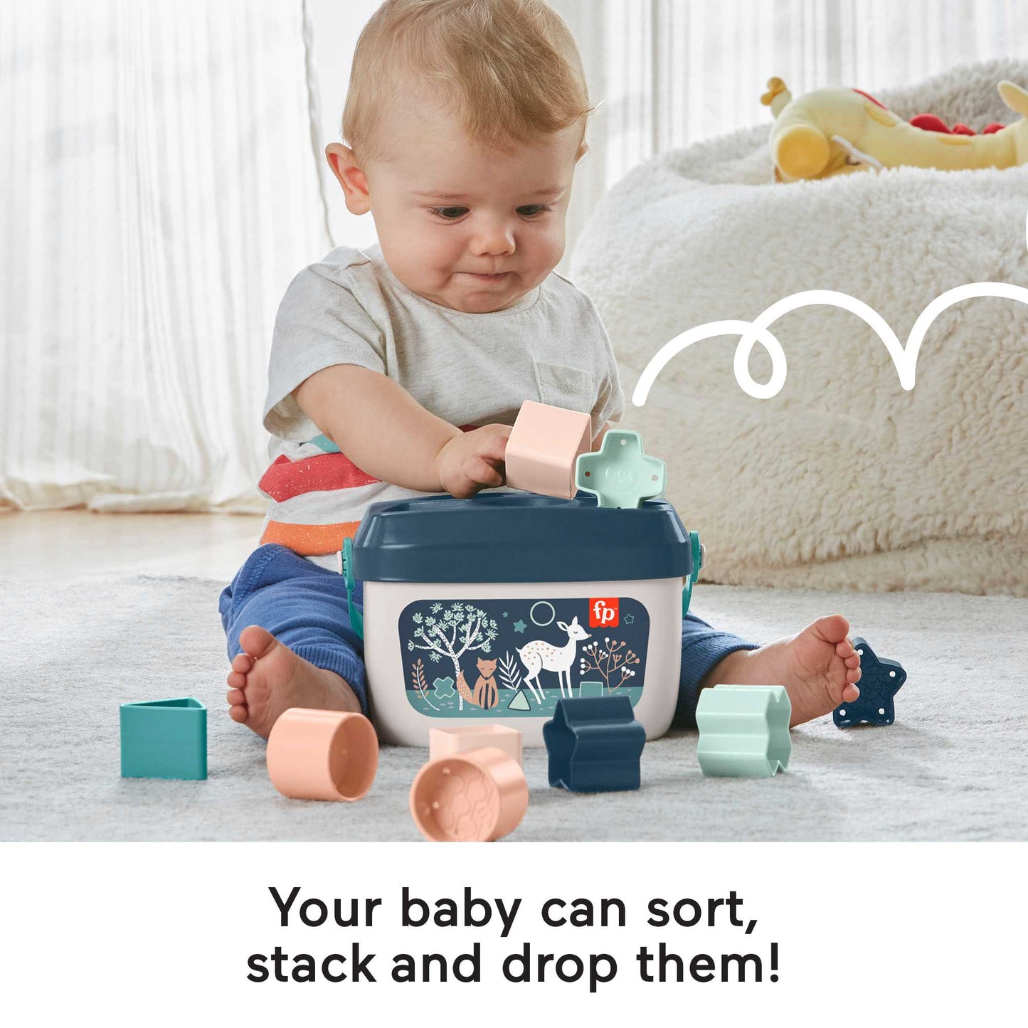 Fisher-Price Baby's First Blocks - Navy Fawn, Shape-Sorting Toy